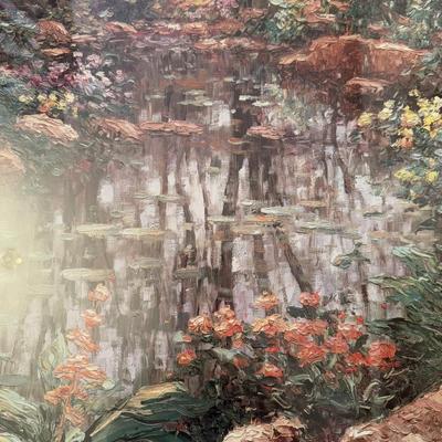 LOT 76D: Framed Charles Zhan “Forest Creek Giclee” Print & Faux Potted Orchid