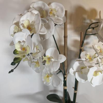 LOT 76D: Framed Charles Zhan “Forest Creek Giclee” Print & Faux Potted Orchid