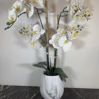 LOT 76D: Framed Charles Zhan “Forest Creek Giclee” Print & Faux Potted Orchid