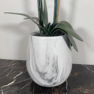 LOT 76D: Framed Charles Zhan “Forest Creek Giclee” Print & Faux Potted Orchid