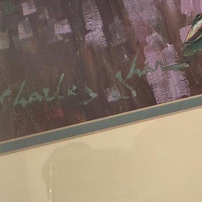 LOT 76D: Framed Charles Zhan “Forest Creek Giclee” Print & Faux Potted Orchid