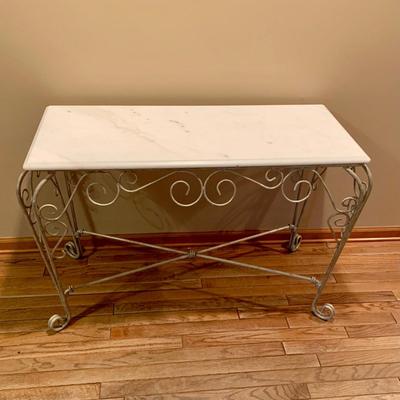 LOT 121 H: Marble Top Console Table w/ Scroll Wire Base