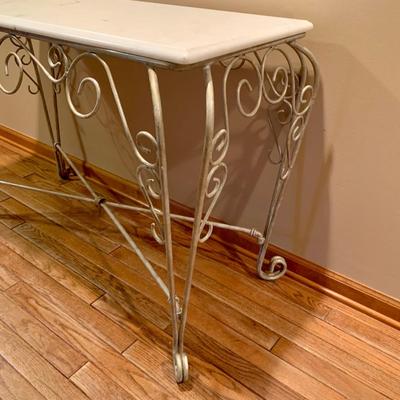 LOT 121 H: Marble Top Console Table w/ Scroll Wire Base
