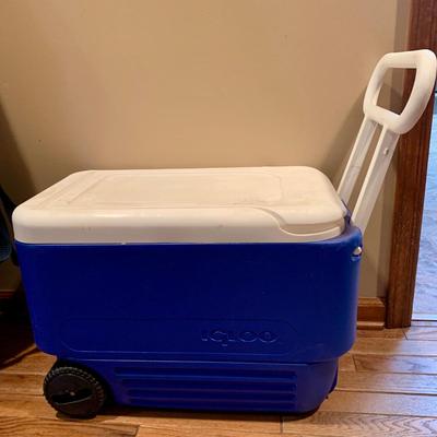 LOT 122 L: Outdoor Collection: 38 QT Igloo Wheelie Cooler, Collapsable Wagon, Alpine Design Canopy Shade Chair, & Coleman Collapsable...