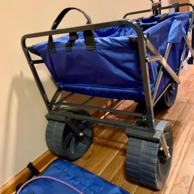 LOT 122 L: Outdoor Collection: 38 QT Igloo Wheelie Cooler, Collapsable Wagon, Alpine Design Canopy Shade Chair, & Coleman Collapsable...