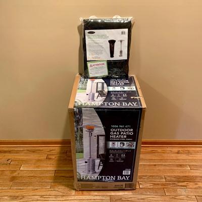 LOT 123 L: NIP Hampton Bay Outdoor Gas Patio Heater w/ Fine Sense Pro Series Full Length Vinyl Cover