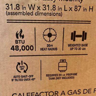 LOT 123 L: NIP Hampton Bay Outdoor Gas Patio Heater w/ Fine Sense Pro Series Full Length Vinyl Cover