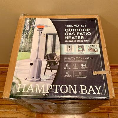 LOT 123 L: NIP Hampton Bay Outdoor Gas Patio Heater w/ Fine Sense Pro Series Full Length Vinyl Cover
