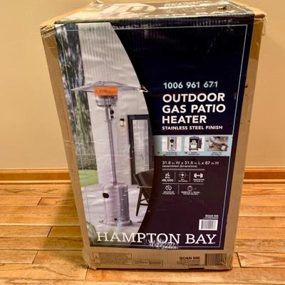 LOT 123 L: NIP Hampton Bay Outdoor Gas Patio Heater w/ Fine Sense Pro Series Full Length Vinyl Cover