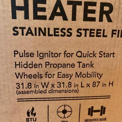 LOT 123 L: NIP Hampton Bay Outdoor Gas Patio Heater w/ Fine Sense Pro Series Full Length Vinyl Cover