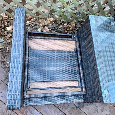 LOT 128 O: B Baijiawei Outdoor Patio "Wicker" 3 Piece Lounge Set w/ Cushions & Cover & 3 Folding Chairs