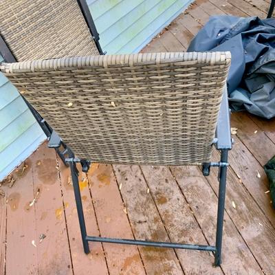 LOT 128 O: B Baijiawei Outdoor Patio "Wicker" 3 Piece Lounge Set w/ Cushions & Cover & 3 Folding Chairs