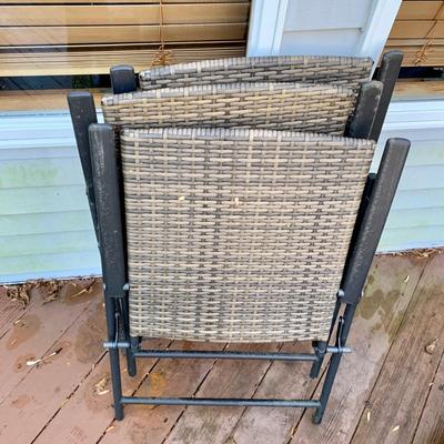 LOT 128 O: B Baijiawei Outdoor Patio "Wicker" 3 Piece Lounge Set w/ Cushions & Cover & 3 Folding Chairs