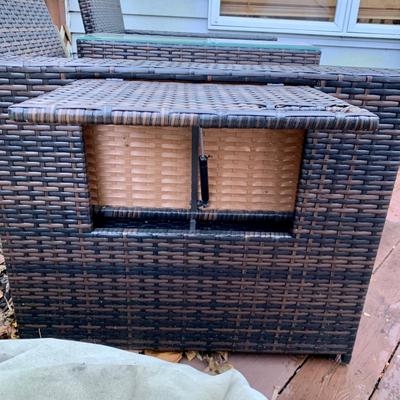 LOT 128 O: B Baijiawei Outdoor Patio "Wicker" 3 Piece Lounge Set w/ Cushions & Cover & 3 Folding Chairs