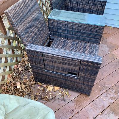 LOT 128 O: B Baijiawei Outdoor Patio "Wicker" 3 Piece Lounge Set w/ Cushions & Cover & 3 Folding Chairs