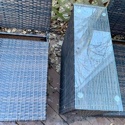 LOT 128 O: B Baijiawei Outdoor Patio "Wicker" 3 Piece Lounge Set w/ Cushions & Cover & 3 Folding Chairs