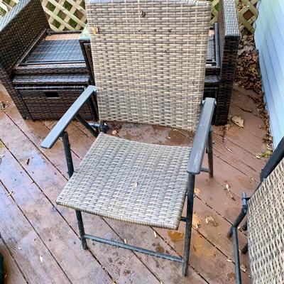 LOT 128 O: B Baijiawei Outdoor Patio "Wicker" 3 Piece Lounge Set w/ Cushions & Cover & 3 Folding Chairs