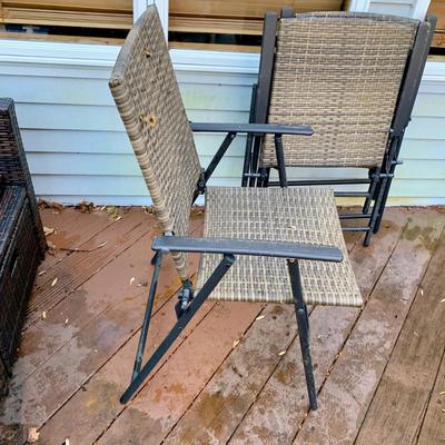 LOT 128 O: B Baijiawei Outdoor Patio "Wicker" 3 Piece Lounge Set w/ Cushions & Cover & 3 Folding Chairs