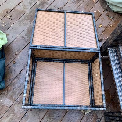 LOT 128 O: B Baijiawei Outdoor Patio "Wicker" 3 Piece Lounge Set w/ Cushions & Cover & 3 Folding Chairs