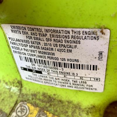 LOT 135 S: Poulan Wild Thing 18" Weed Eater Gas Powered Chainsaw Model # P4018WT 952802036 & NIP Forester Chainsaw Safety Chaps...