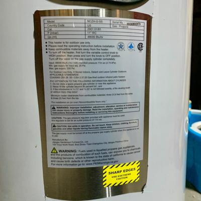 LOT 139 G: Hampton Bay Outdoor Patio Heater Model #NCZH-G-SS & NIP Fine Sense Pro Series Full Length Vinyl Cover