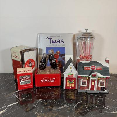 LOT 161K: Coca Cola Collection - Napkin Dispenser, Straw Holder, Playing Cards, Decor & More