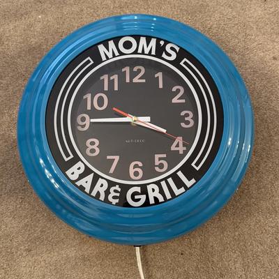 LOT 162K: Mom’s Bar & Grill Art Deco Clock, Beer Sign, Ceramic Drinking Gnome & Pirate Mug