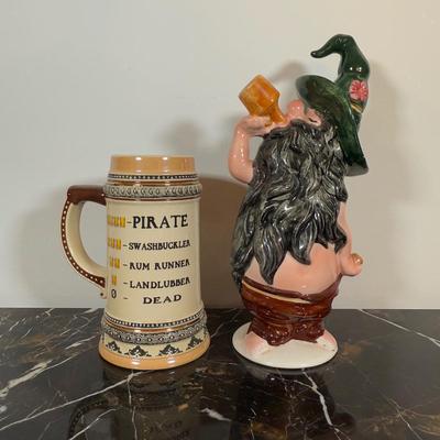 LOT 162K: Mom’s Bar & Grill Art Deco Clock, Beer Sign, Ceramic Drinking Gnome & Pirate Mug