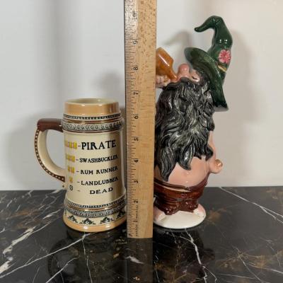 LOT 162K: Mom’s Bar & Grill Art Deco Clock, Beer Sign, Ceramic Drinking Gnome & Pirate Mug
