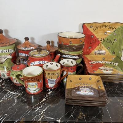 LOT 164K: Coffee Ceramic Dishes & Canisters