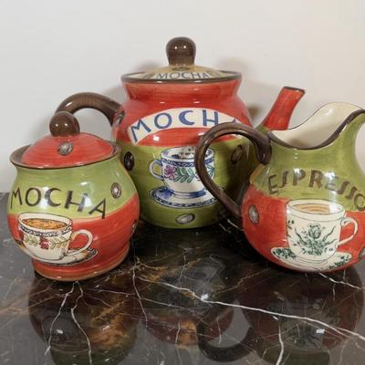 LOT 164K: Coffee Ceramic Dishes & Canisters