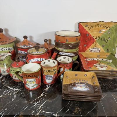 LOT 164K: Coffee Ceramic Dishes & Canisters