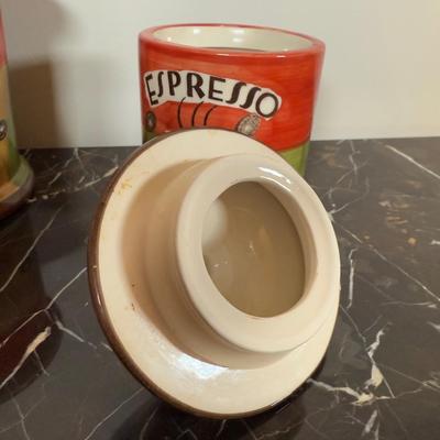 LOT 164K: Coffee Ceramic Dishes & Canisters
