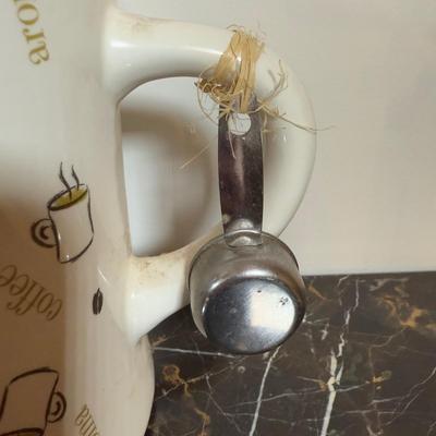 LOT 166K: Coffee Canister, Espresso Cups, Crafts Pitcher w/ Mug & More