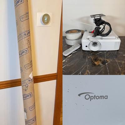 LOT 167D: Optoma Projector w/ Ceiling Mount, Screen & Edge Tape