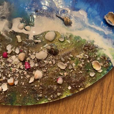 LOT 172D: Epoxy Resin & Shell Artwork on Circular Canvas