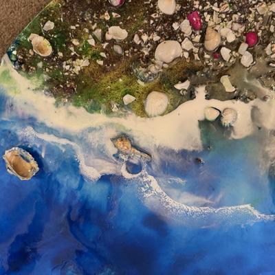 LOT 172D: Epoxy Resin & Shell Artwork on Circular Canvas