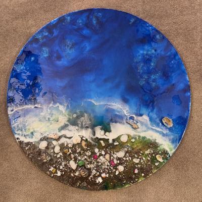 LOT 172D: Epoxy Resin & Shell Artwork on Circular Canvas