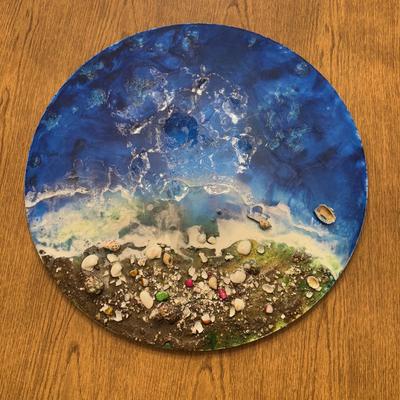 LOT 172D: Epoxy Resin & Shell Artwork on Circular Canvas