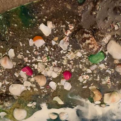 LOT 172D: Epoxy Resin & Shell Artwork on Circular Canvas