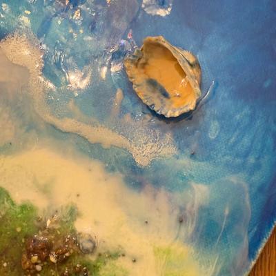 LOT 172D: Epoxy Resin & Shell Artwork on Circular Canvas