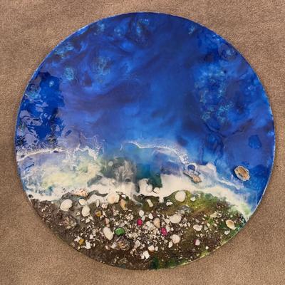 LOT 172D: Epoxy Resin & Shell Artwork on Circular Canvas