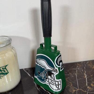 LOT 174D: Eagles Christmas Collection - White 42” Tree w/ Football Or aments, Snowglobe, Santa Hat & More