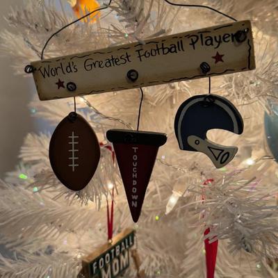 LOT 174D: Eagles Christmas Collection - White 42” Tree w/ Football Or aments, Snowglobe, Santa Hat & More