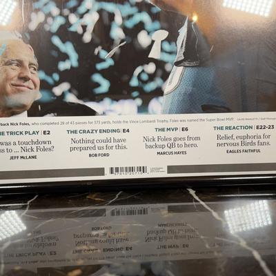 LOT 174D: Eagles Christmas Collection - White 42” Tree w/ Football Or aments, Snowglobe, Santa Hat & More