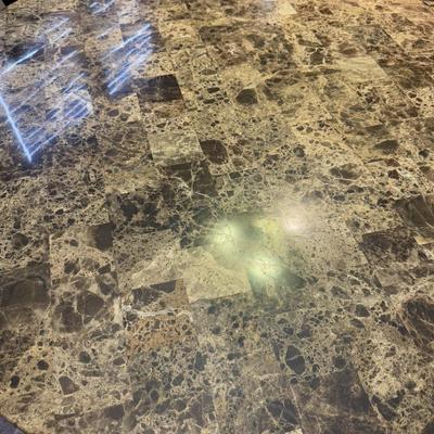 LOT 176K: Modern Marble Top Dining Table w/ Eight Faux Leather Chairs