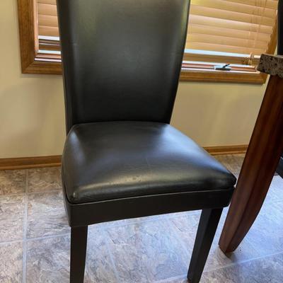 LOT 176K: Modern Marble Top Dining Table w/ Eight Faux Leather Chairs