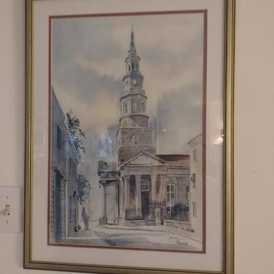 Framed Architectural Print by Virginia Fouche' Bolton- Signed and Numbered- Approx 19 3/4" x 26 1/2"
