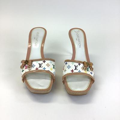 100 LOUIS VUITTON Takashi Murakami Leather Monogram Mules Size 41