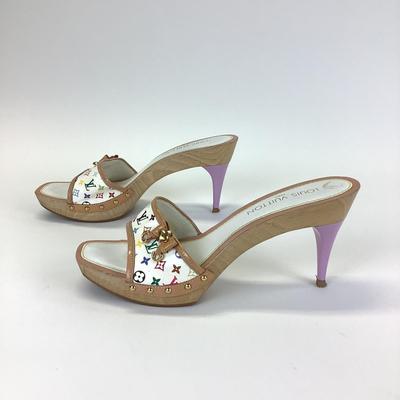 100 LOUIS VUITTON Takashi Murakami Leather Monogram Mules Size 41